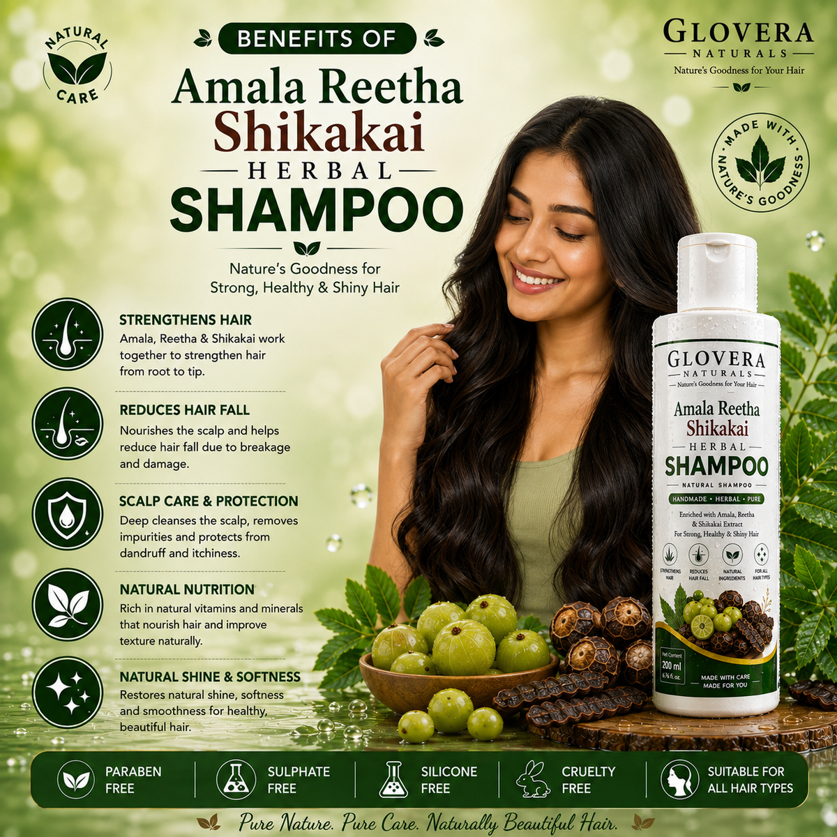 Glovera Naturals Amla Reetha Shikakai Herbal Shamlpo | Natural Hair Care Shampoo
