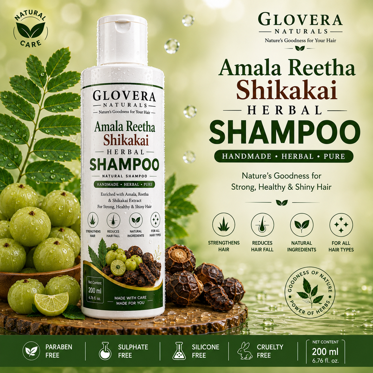 Glovera Naturals Amla Reetha Shikakai Herbal Shamlpo | Natural Hair Care Shampoo