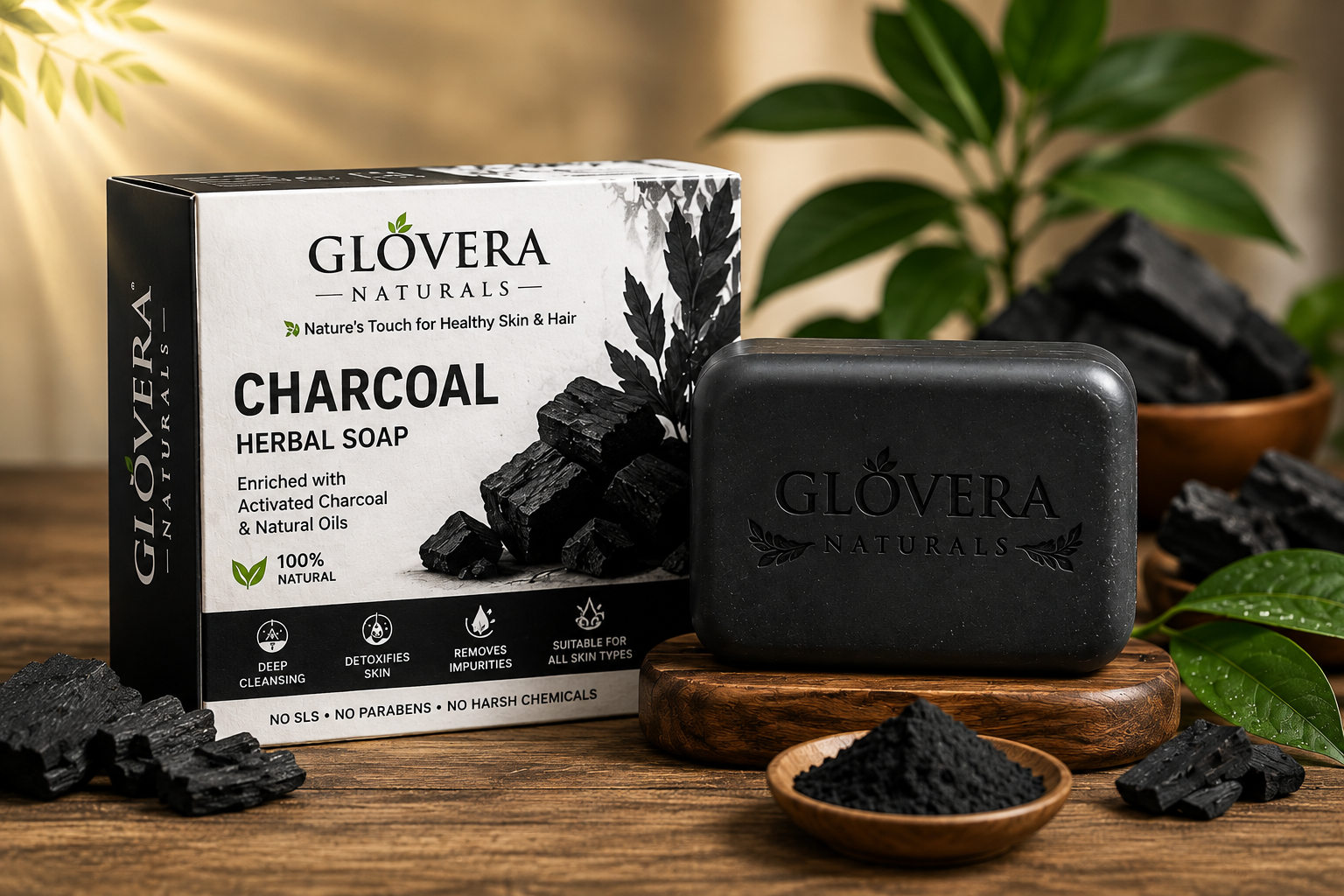 Glovera Naturals Charcoal Herbal Soap | 100g | Premium Herbal Bath Soap