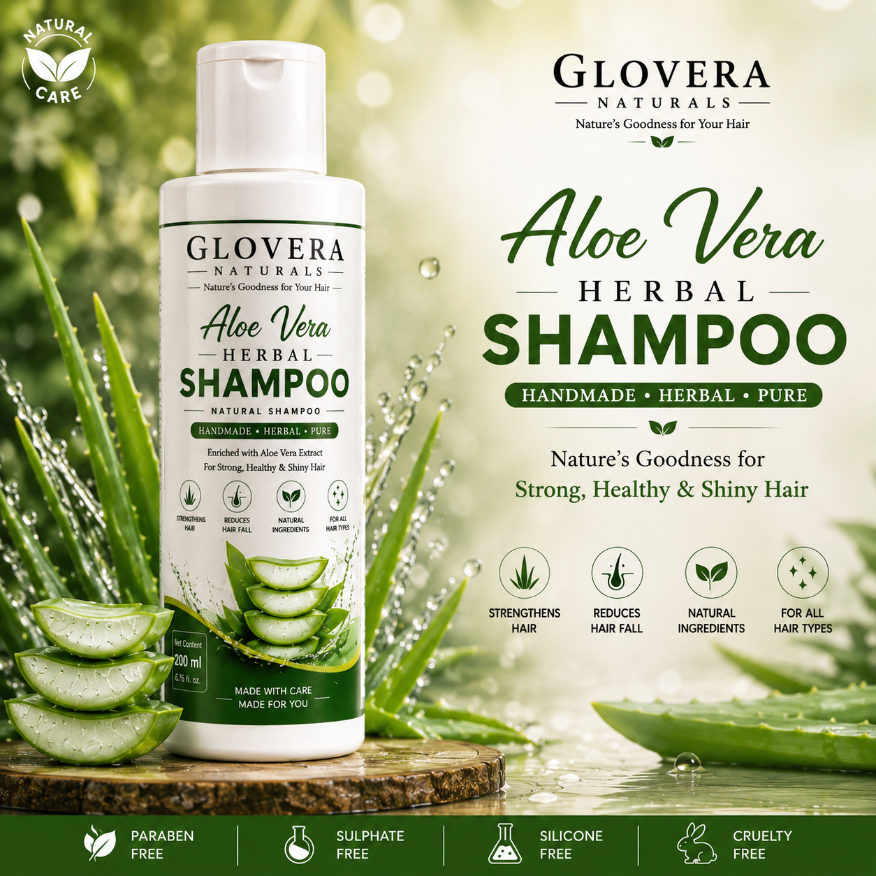 Golvera Naturals Aloe Vera Organic Shampoo | Aloe Vera Extract | 200 ml
