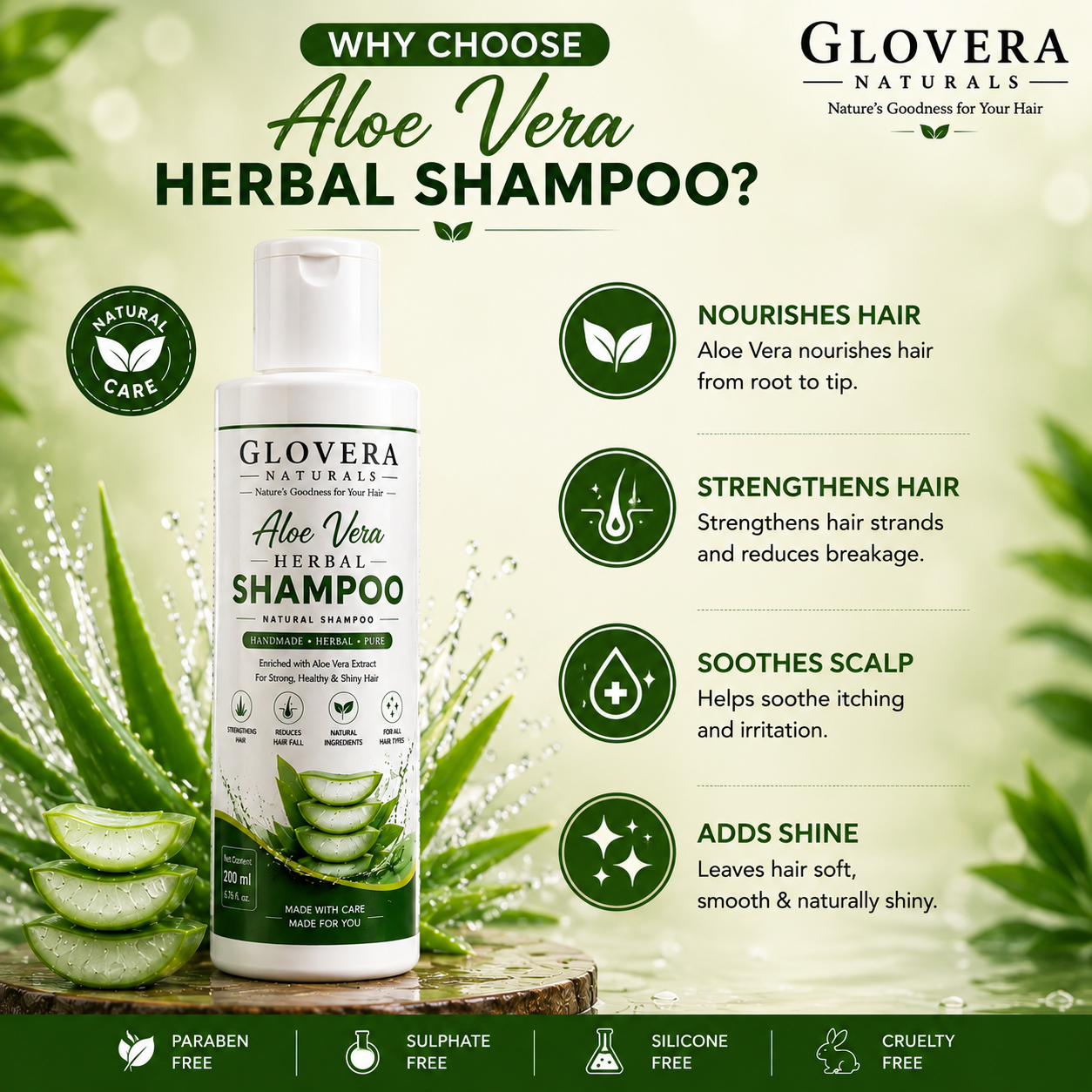 Golvera Naturals Aloe Vera Organic Shampoo | Aloe Vera Extract | 200 ml