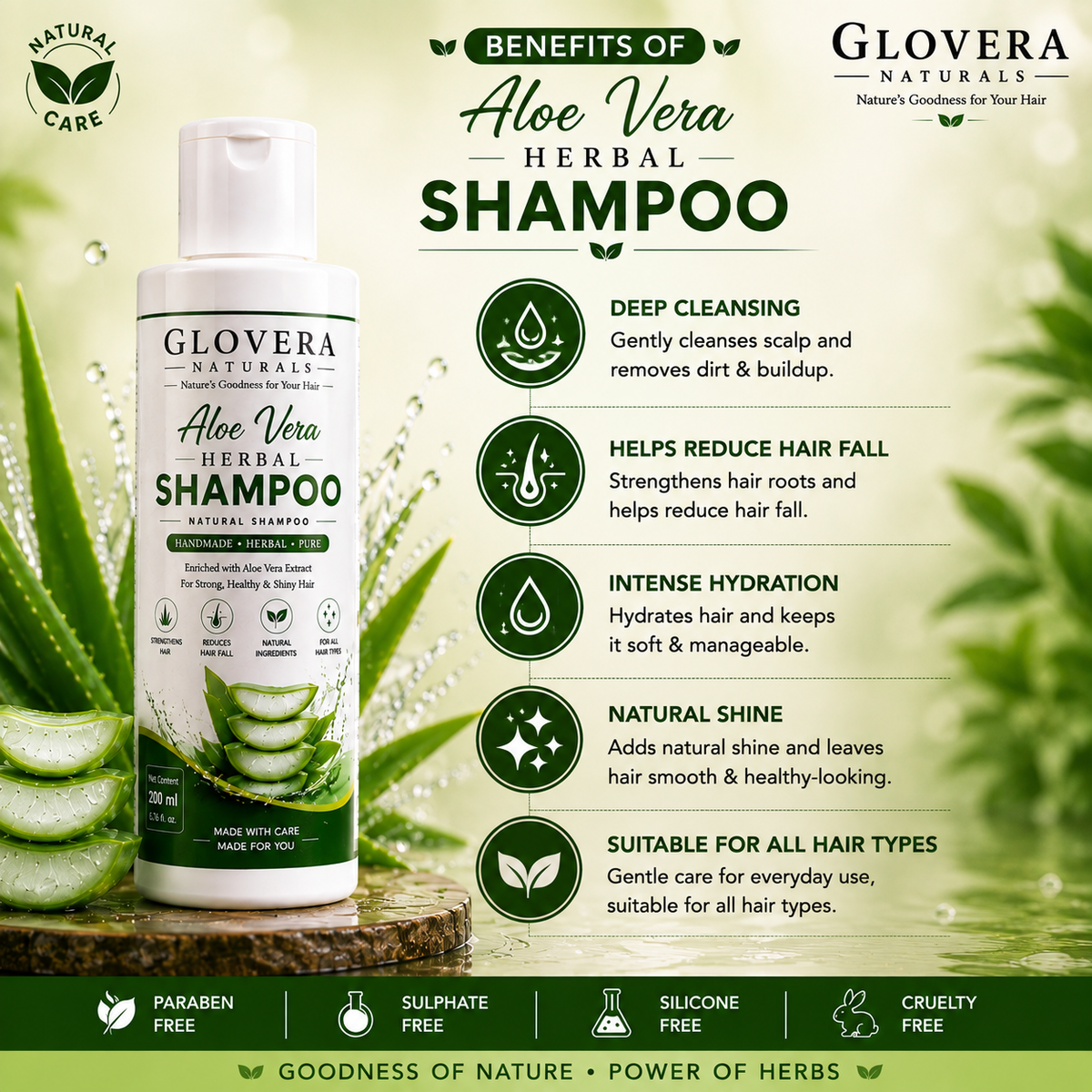 Golvera Naturals Aloe Vera Organic Shampoo | Aloe Vera Extract | 200 ml