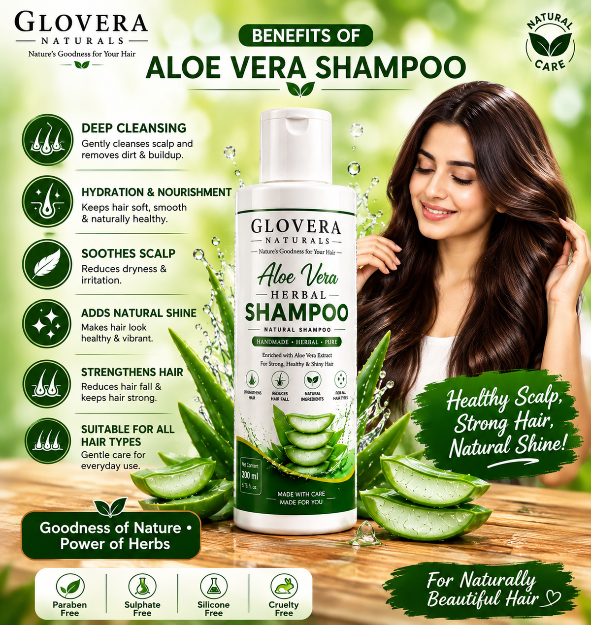 Golvera Naturals Aloe Vera Organic Shampoo | Aloe Vera Extract | 200 ml