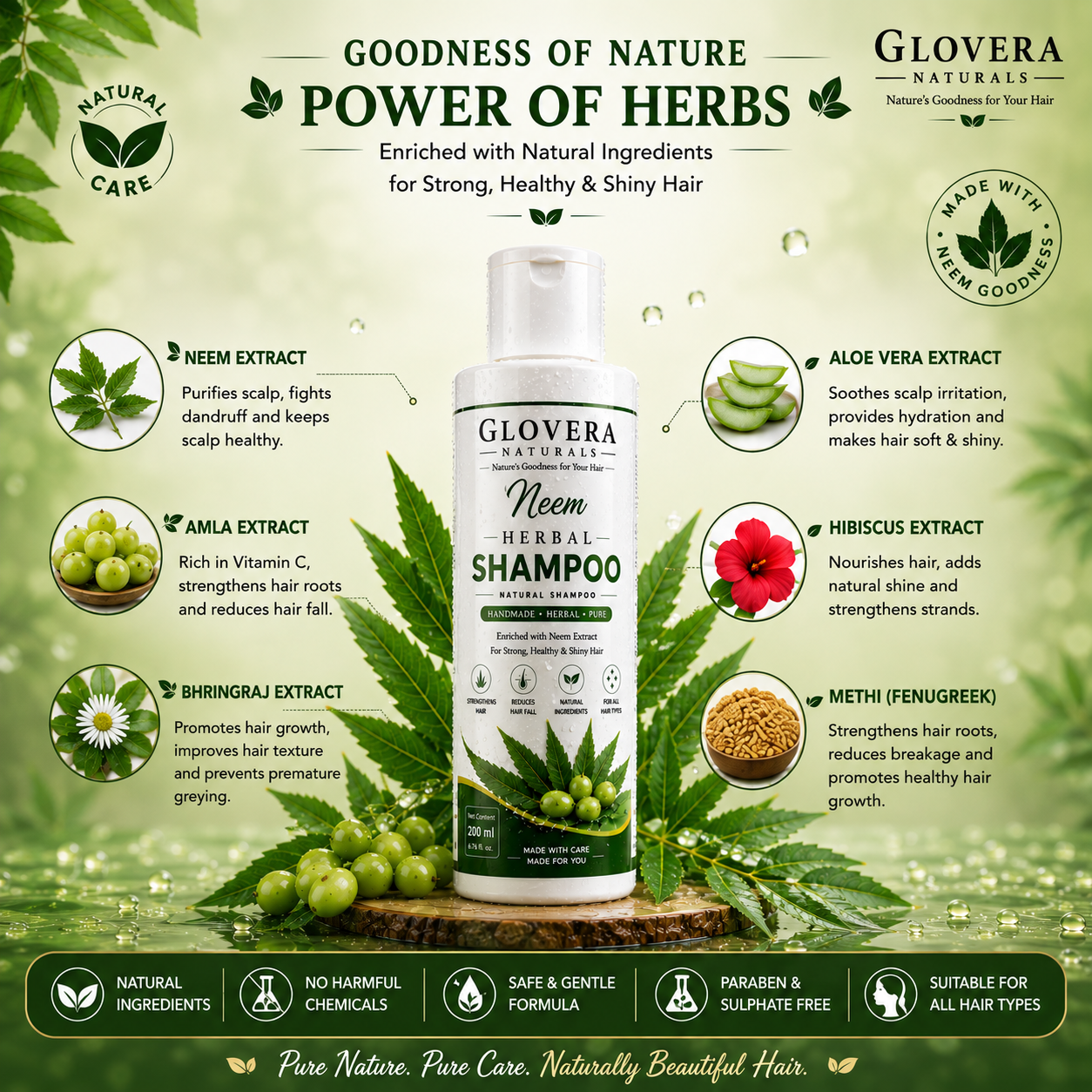 Glovera Naturals Neem Organic Shampoo | Neem Extract | 200 ml