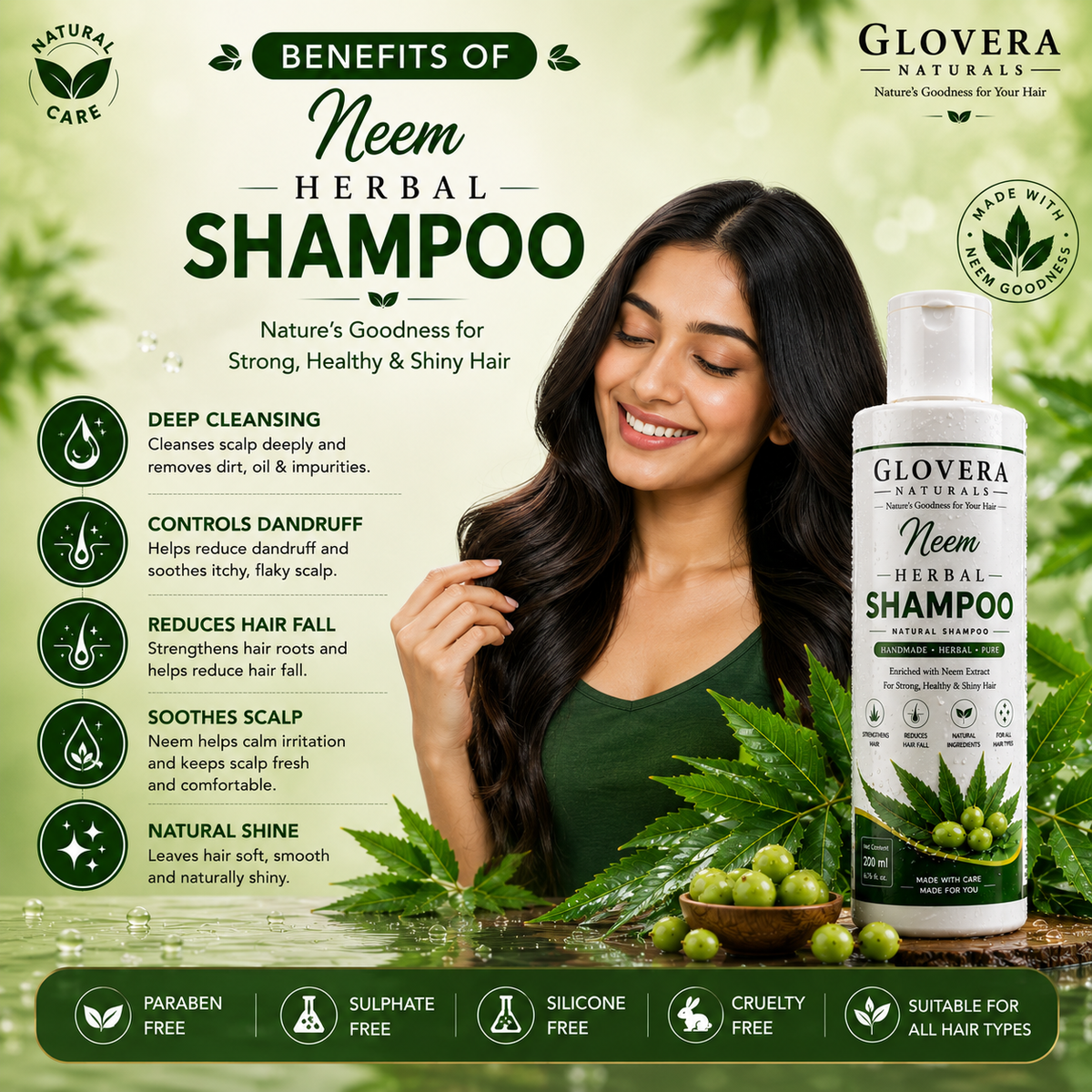 Glovera Naturals Neem Organic Shampoo | Neem Extract | 200 ml