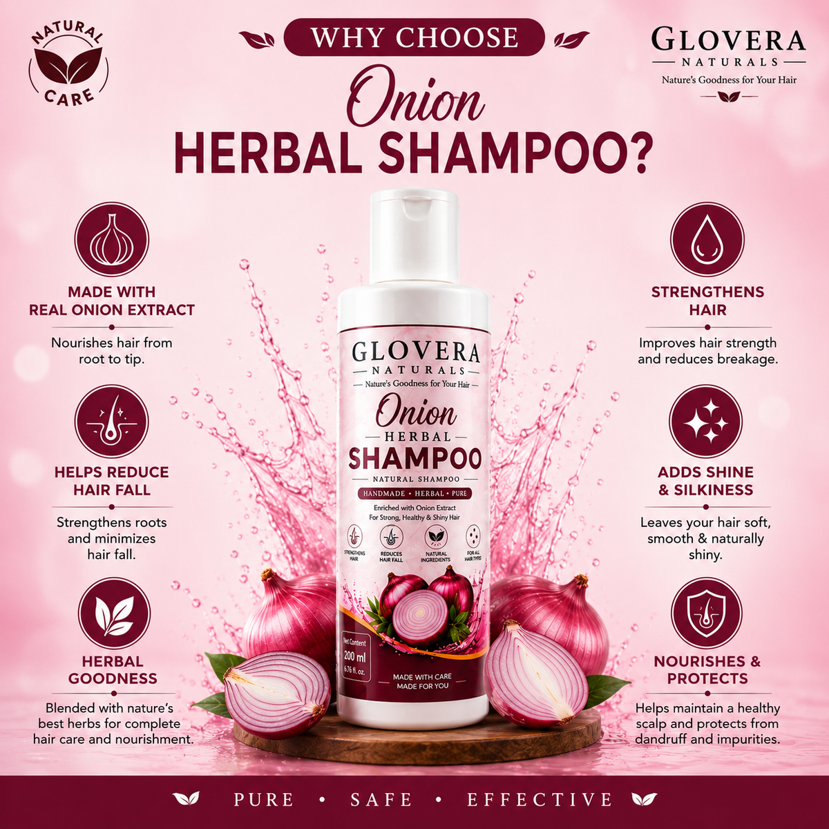 Glovera Naturals Premium Herbal Onion Extract Shampoo | 200 ml