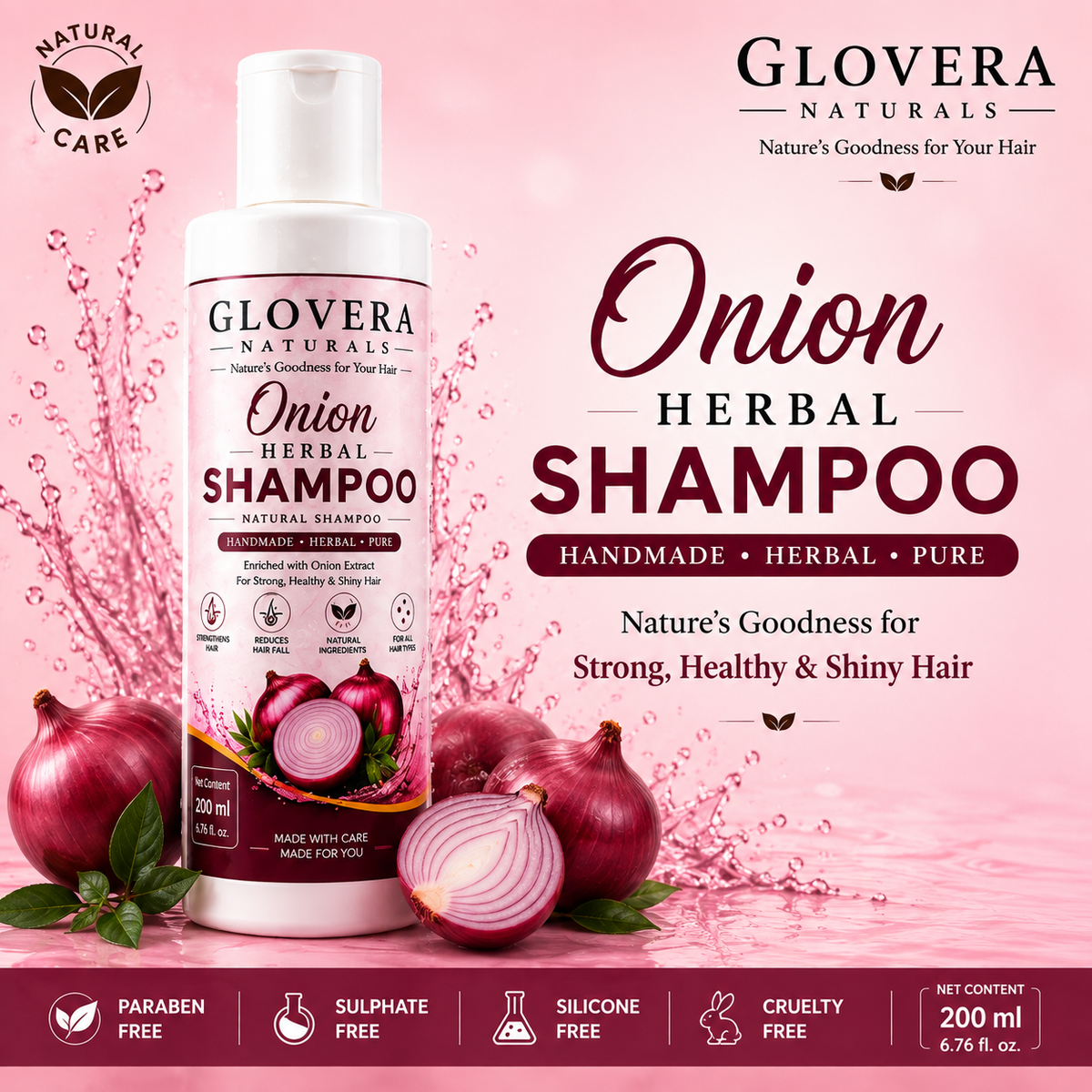 Glovera Naturals Premium Herbal Onion Extract Shampoo | 200 ml