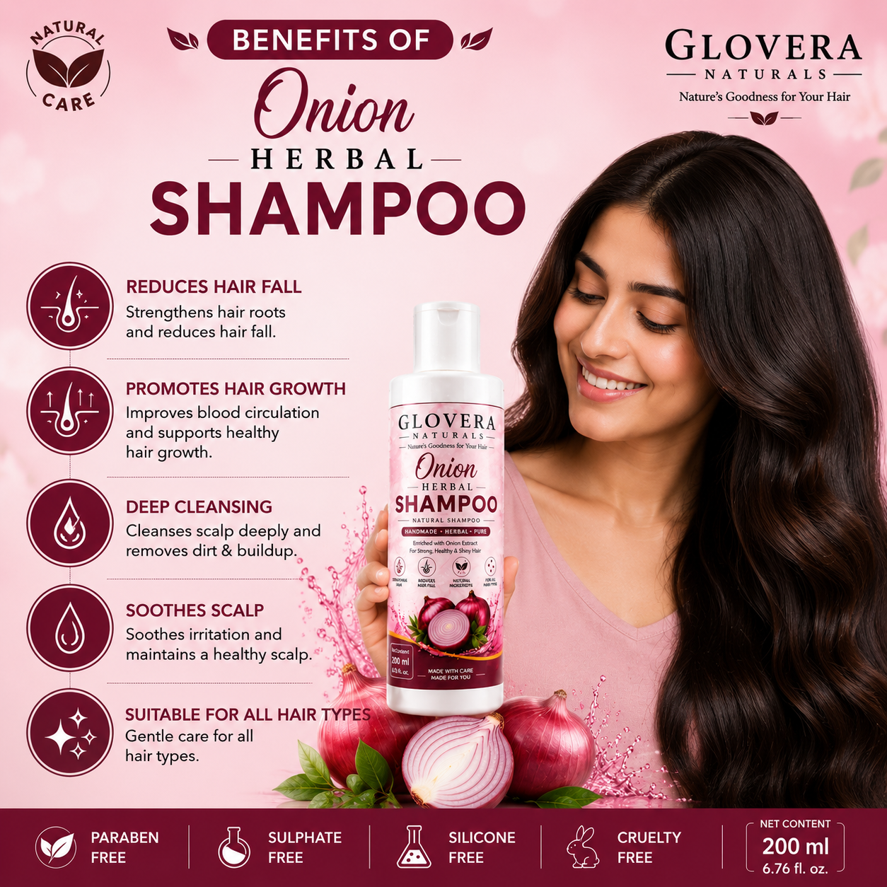 Glovera Naturals Premium Herbal Onion Extract Shampoo | 200 ml