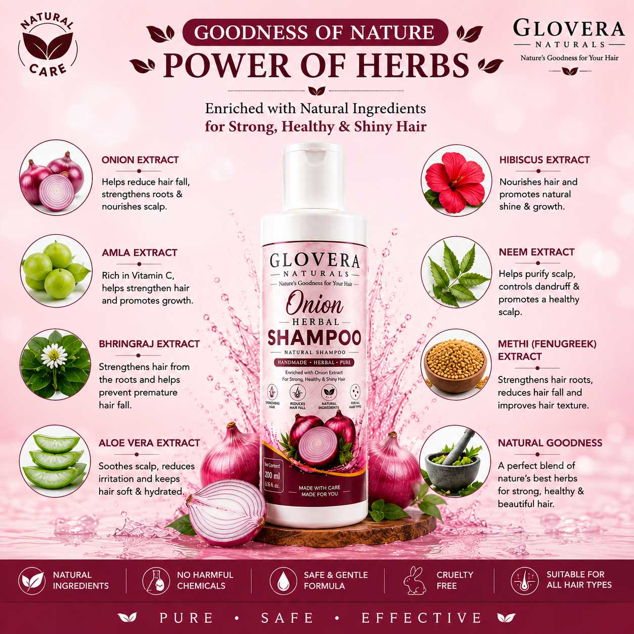 Glovera Naturals Premium Herbal Onion Extract Shampoo | 200 ml