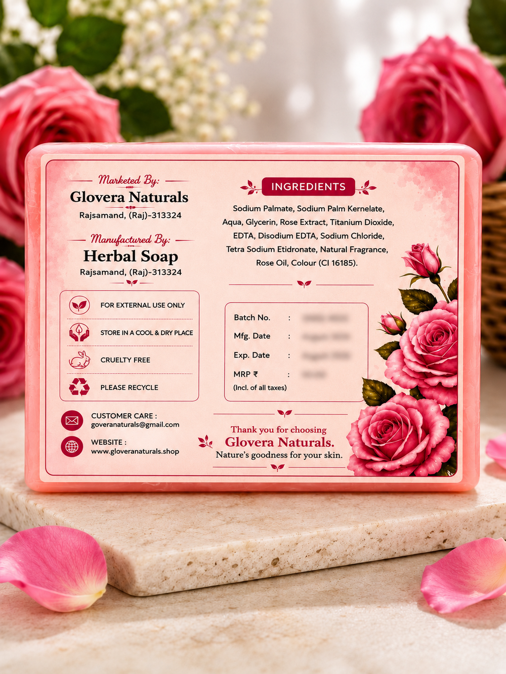 Glovera Naturals Rose Herbal Soap - 100g