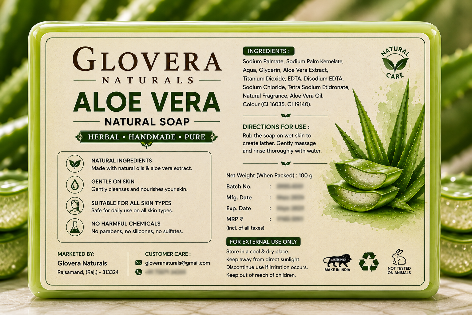 Glovera Naturals Aloe Vera Herbal Soap - 100g