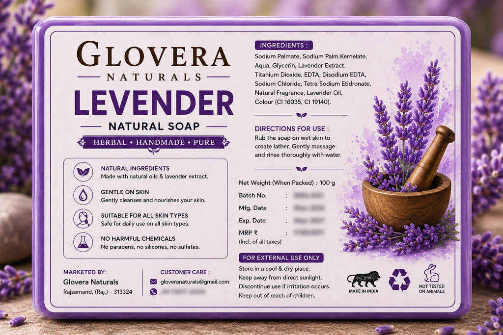 Glovera Naturals Lavender Herbal Soap | 100g | Premium Herbal Bath Soap